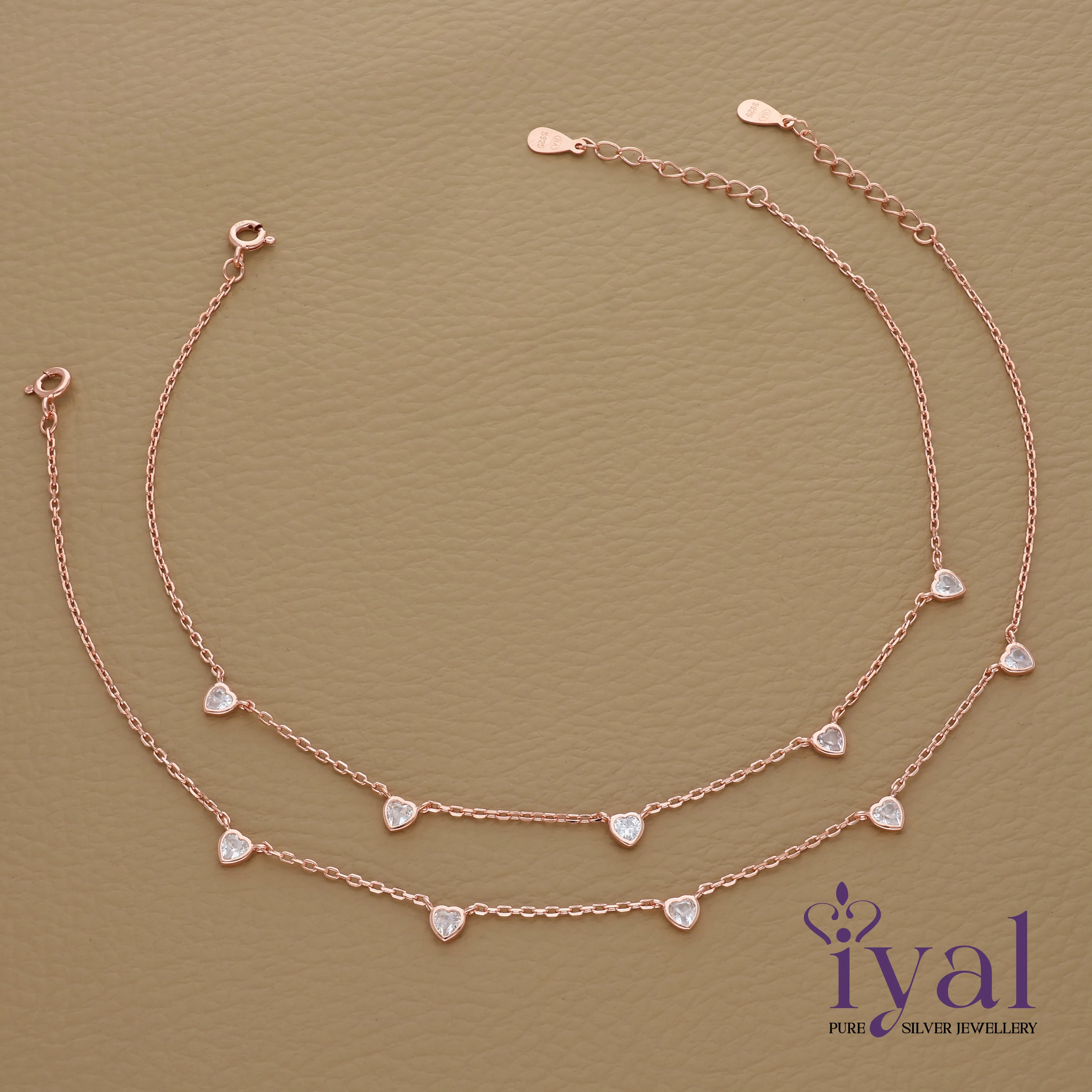 Cuttle Little Heart Charm Rose Gold Polish Silver Anklet