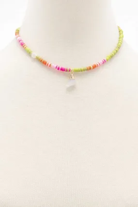 Dainty Stone Charm Rubber Disk Bead Necklace