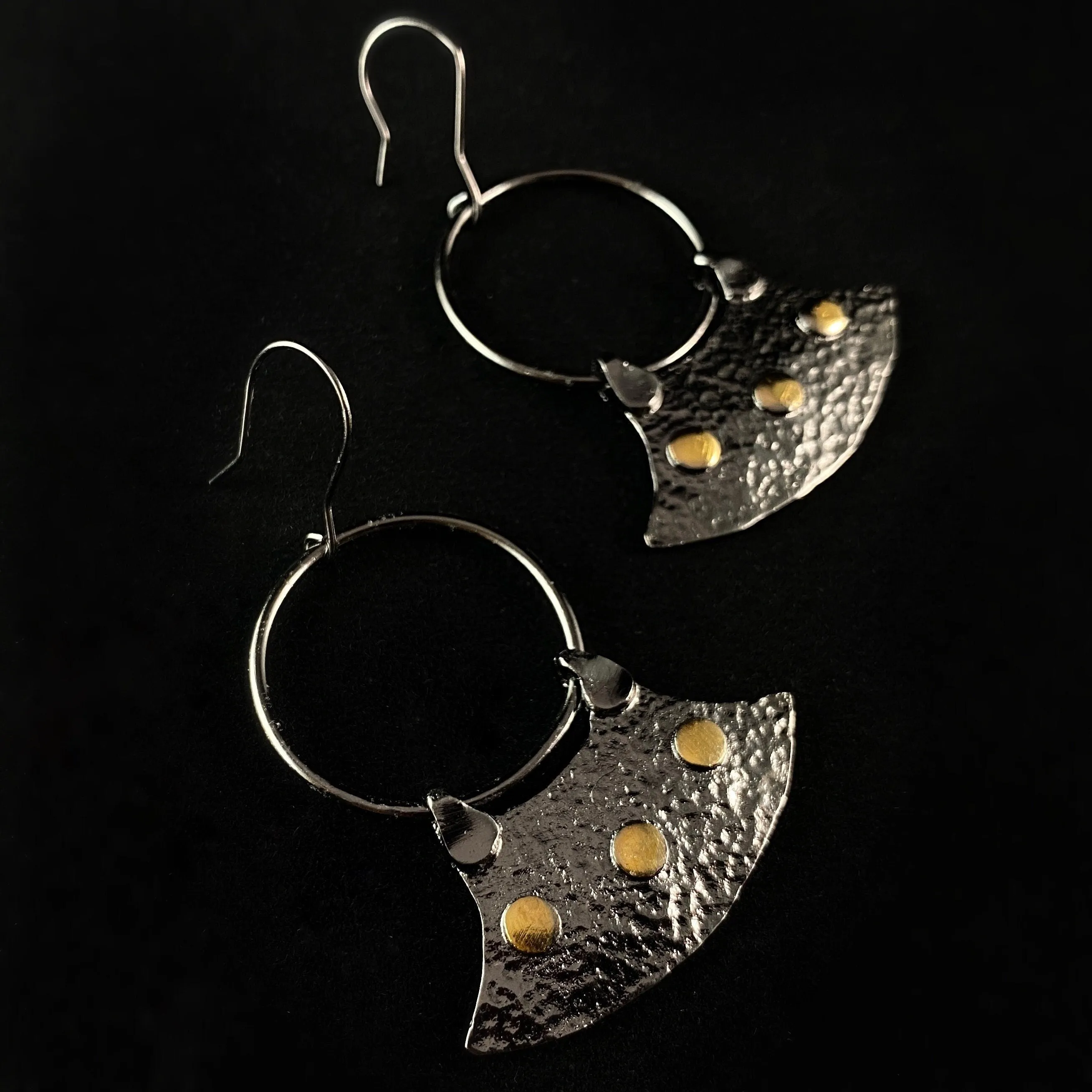 Dark Gunmetal Medallion Earrings with Gold Accent, Handmade, Nickel Free - Elegant Minimalist Jewelry for Women-Noir