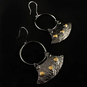 Dark Gunmetal Medallion Earrings with Gold Accent, Handmade, Nickel Free - Elegant Minimalist Jewelry for Women-Noir