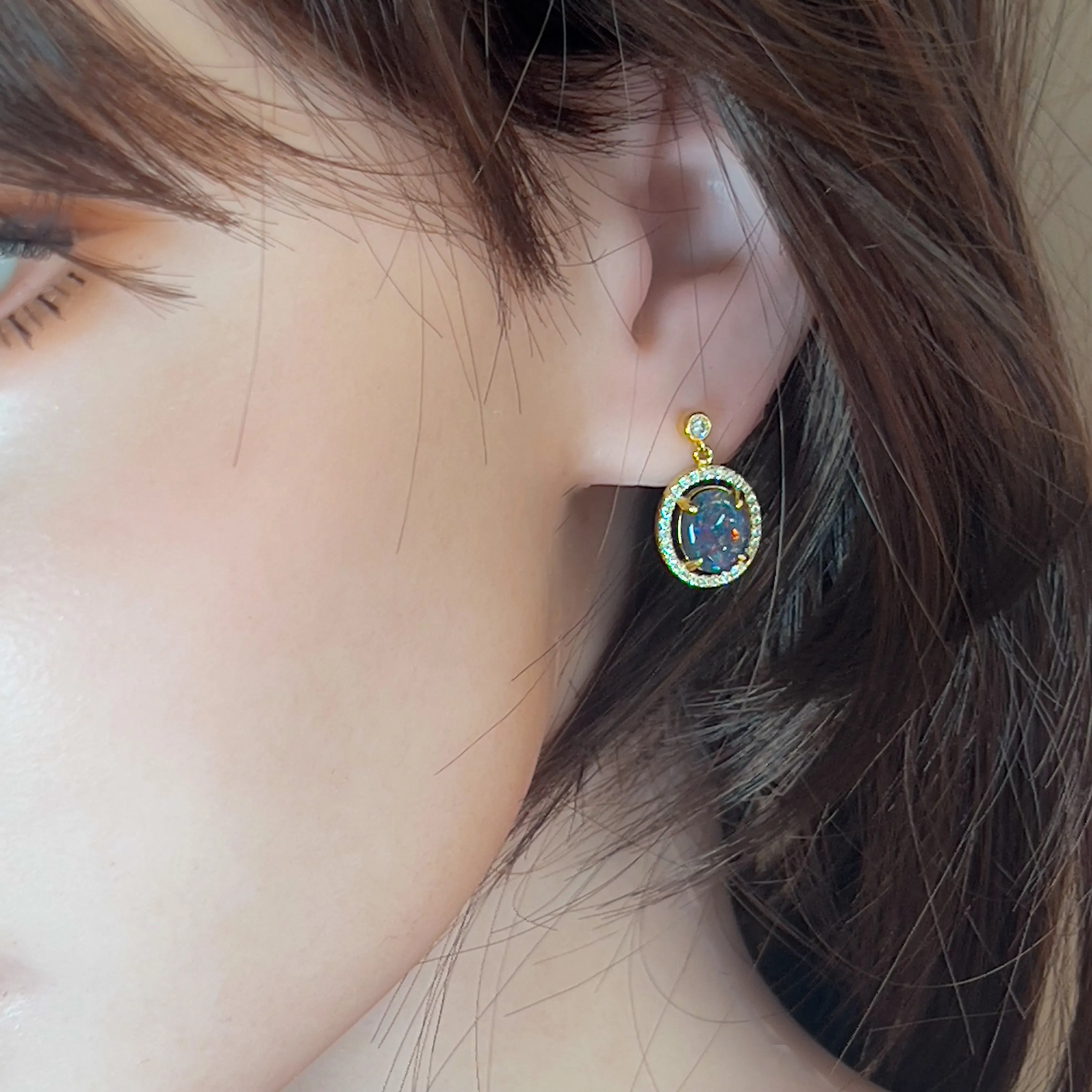 Dazzling Opal Drop Earrings - Gold Plated Sterling Silver Opal Triplet dangle earrings