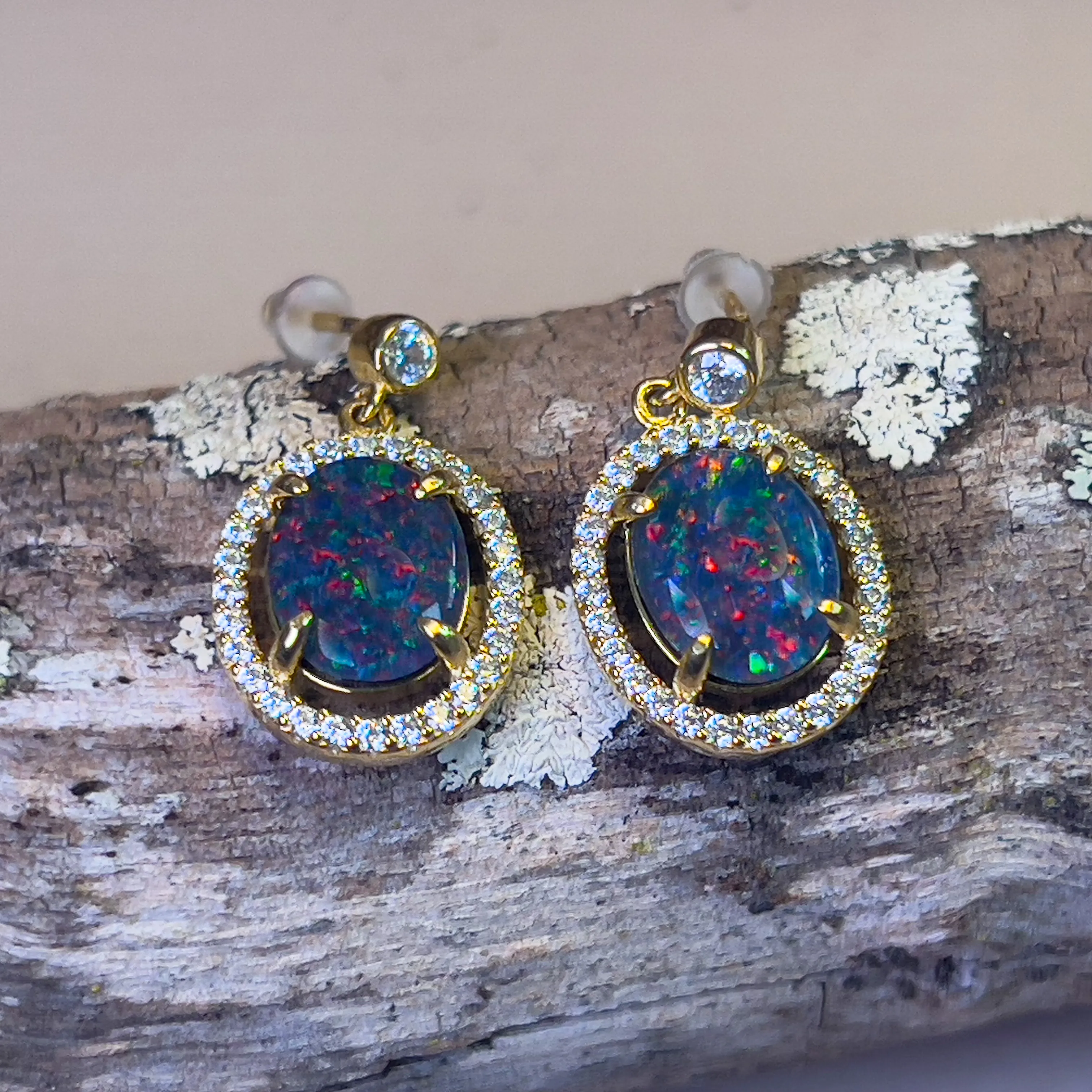 Dazzling Opal Drop Earrings - Gold Plated Sterling Silver Opal Triplet dangle earrings