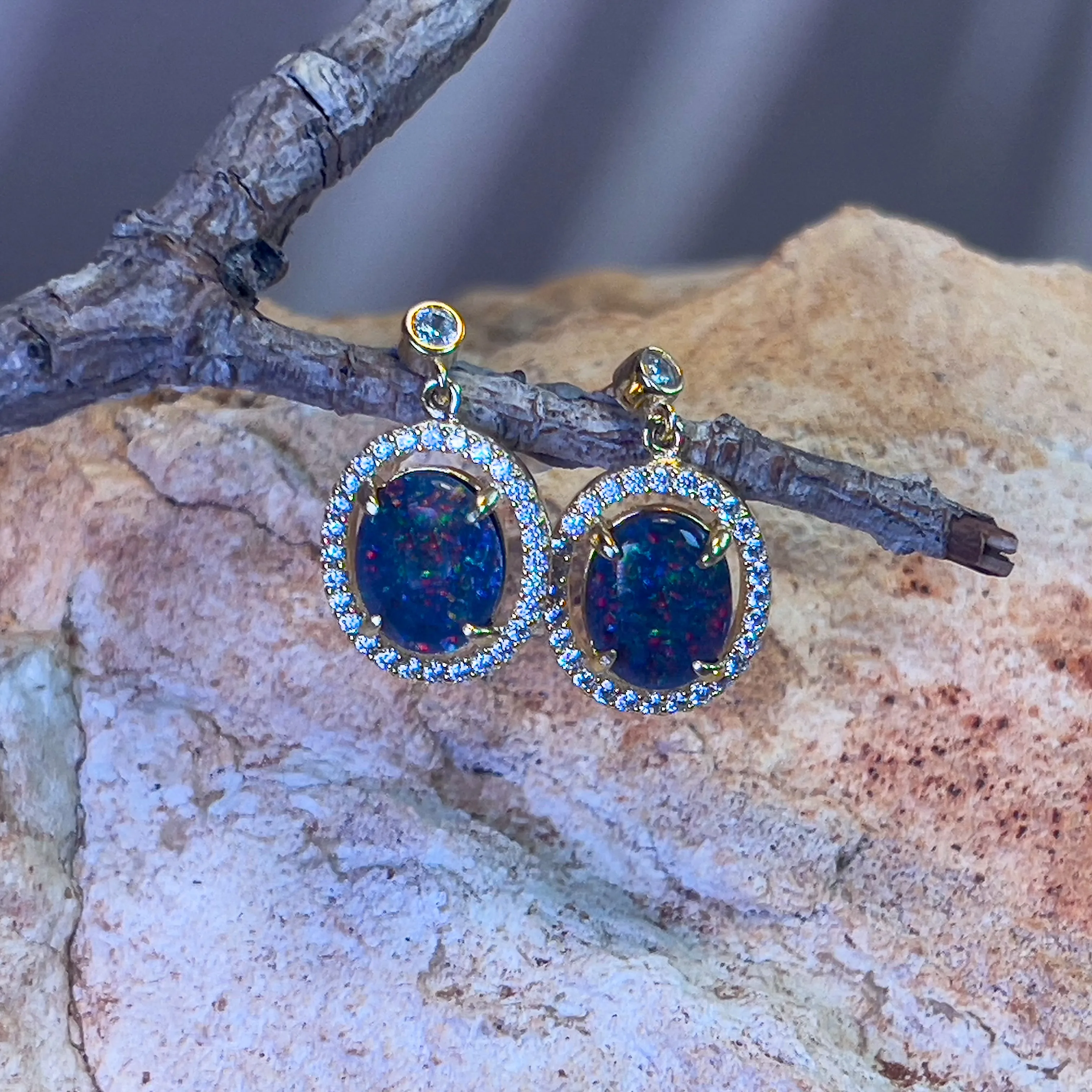 Dazzling Opal Drop Earrings - Gold Plated Sterling Silver Opal Triplet dangle earrings