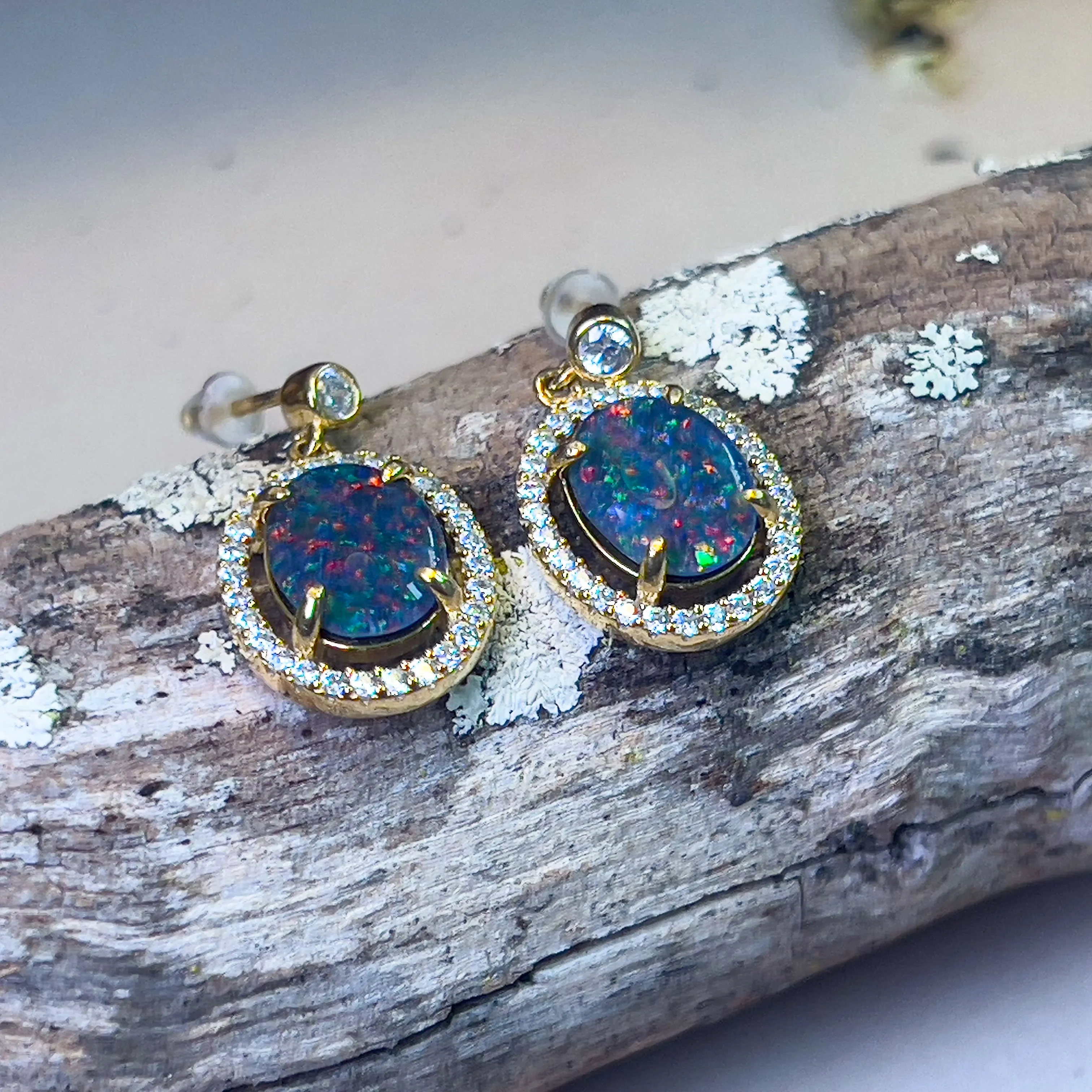 Dazzling Opal Drop Earrings - Gold Plated Sterling Silver Opal Triplet dangle earrings