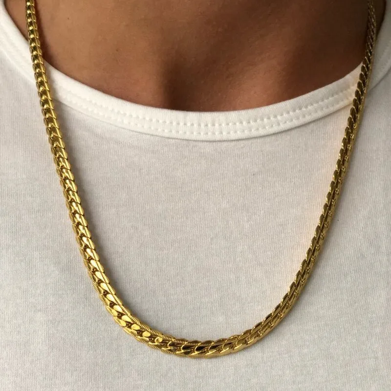 Embossing Flat Snake Chain Necklace