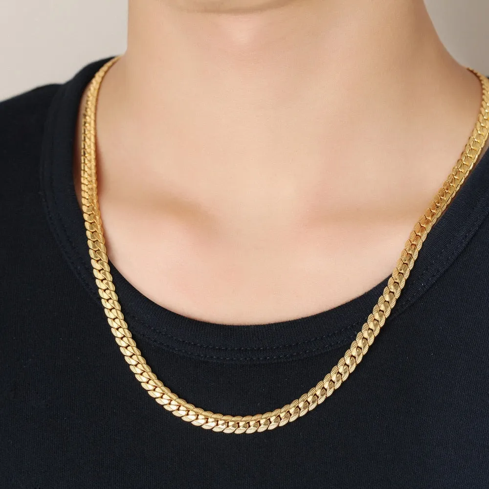 Embossing Flat Snake Chain Necklace