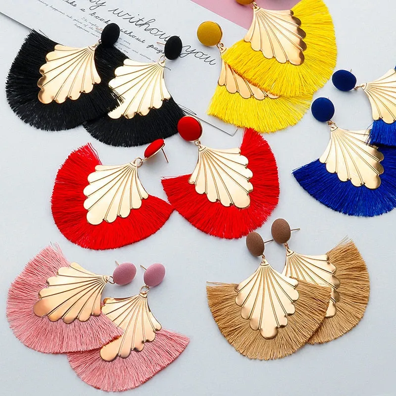 Fashion Bohemian Big Tassel Dangle Drop Earrings for Women Statement Wedding Red Fringe Female Earrings