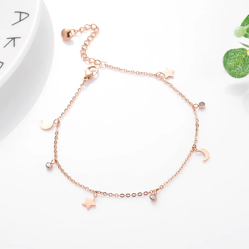 Fashion Fine Jewelry Zircon Stars Moon Charm Chain Anklets For Women