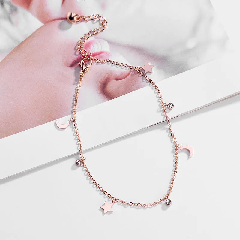 Fashion Fine Jewelry Zircon Stars Moon Charm Chain Anklets For Women