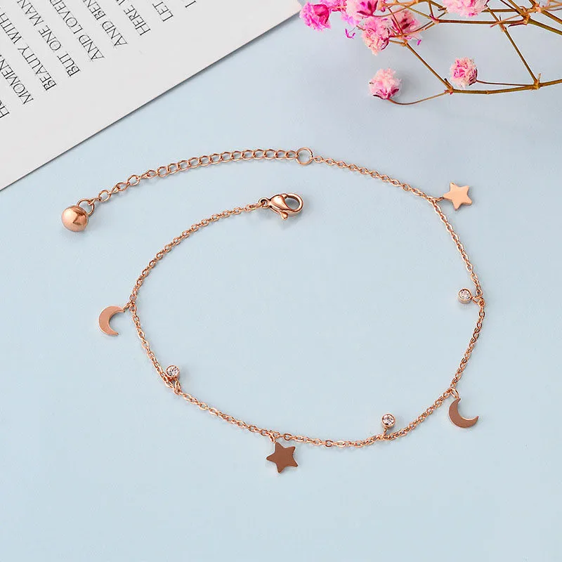 Fashion Fine Jewelry Zircon Stars Moon Charm Chain Anklets For Women