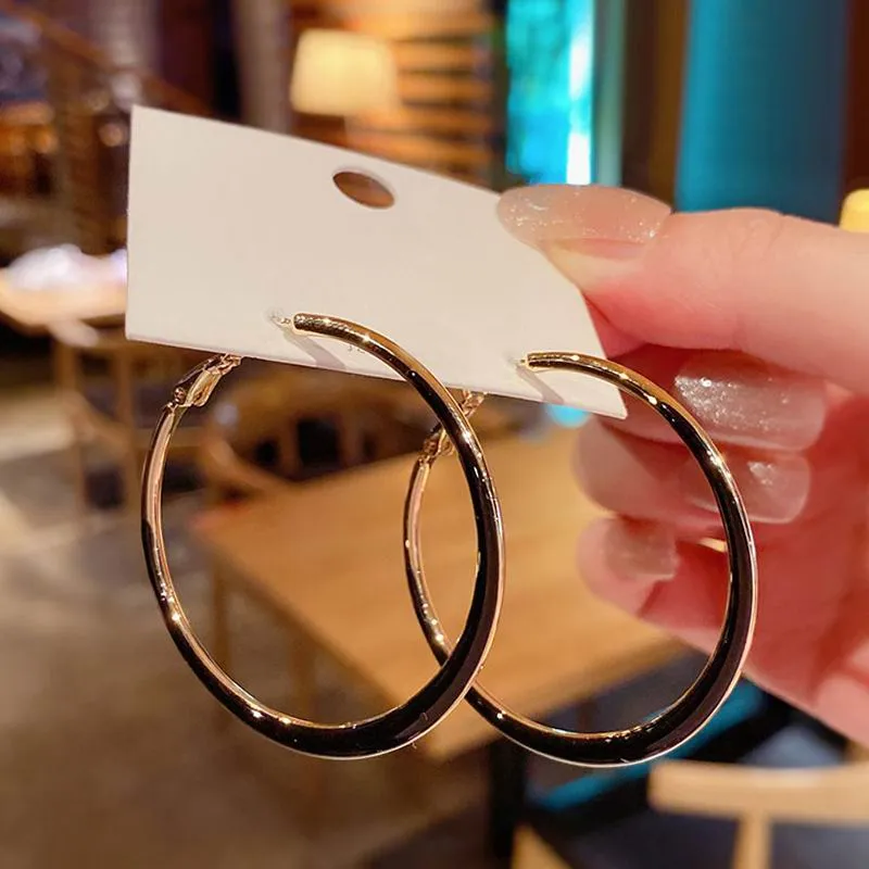 Fashion Metallic Big Black White Hoop Earrings For Women