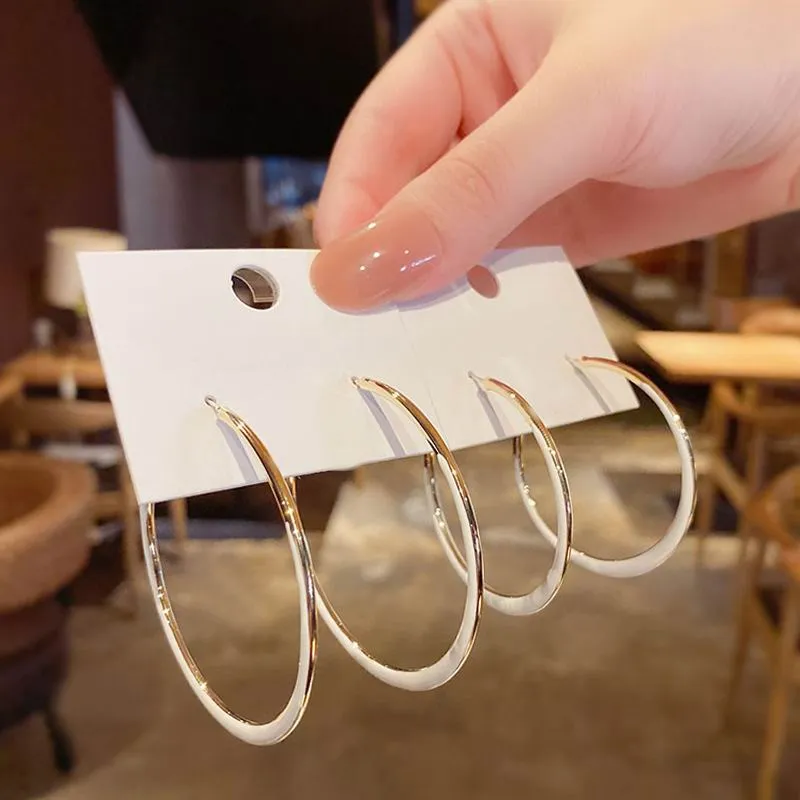 Fashion Metallic Big Black White Hoop Earrings For Women