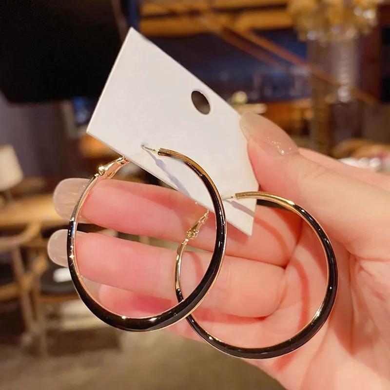 Fashion Metallic Big Black White Hoop Earrings For Women