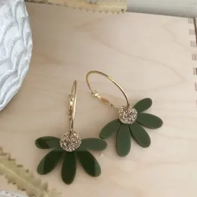 Foxie Collective - Jumbo Daisy Hoop Earrings - Olive   Gold Glitter