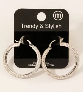 Glam Cubic Zirconia Pave Rhodium Dipped Hoop Earrings