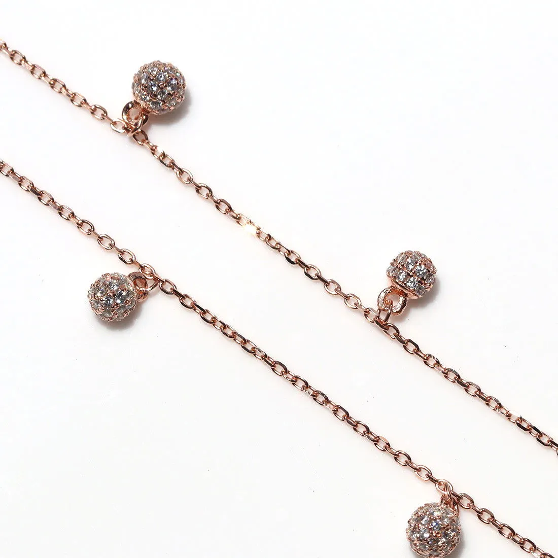 Gleaming Spherical Drop CZ Rose Gold Anklet