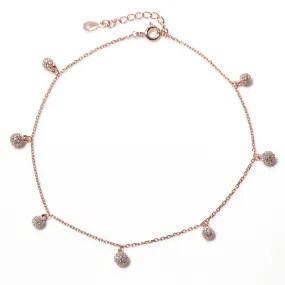 Gleaming Spherical Drop CZ Rose Gold Anklet