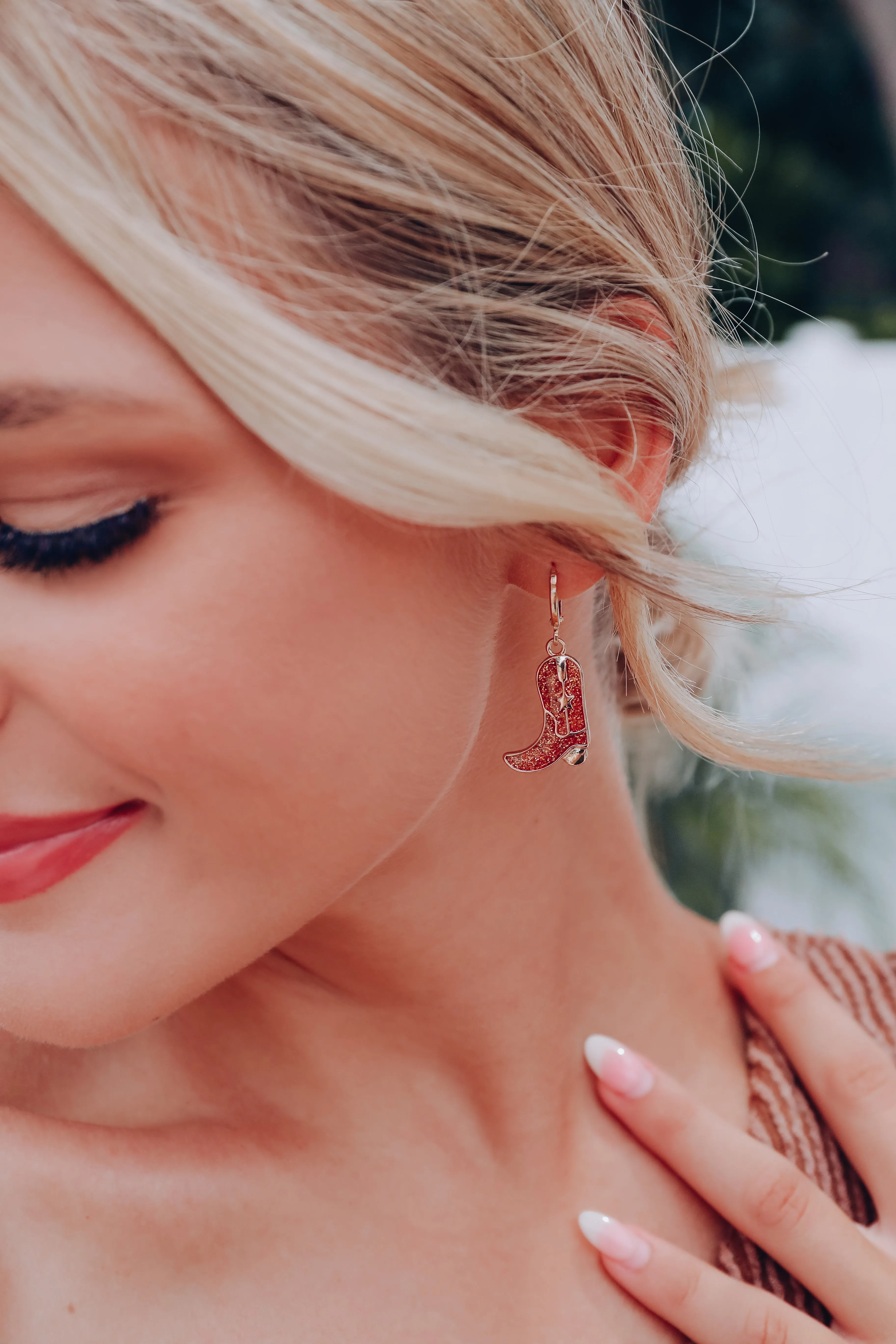 Glitter Enamel Boot Hoop Earrings - Gold