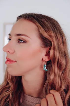 Glitter Enamel Boot Hoop Earrings - Green