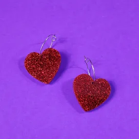 Glitter Heart Charm Hoop Earrings by Sugar & Vice