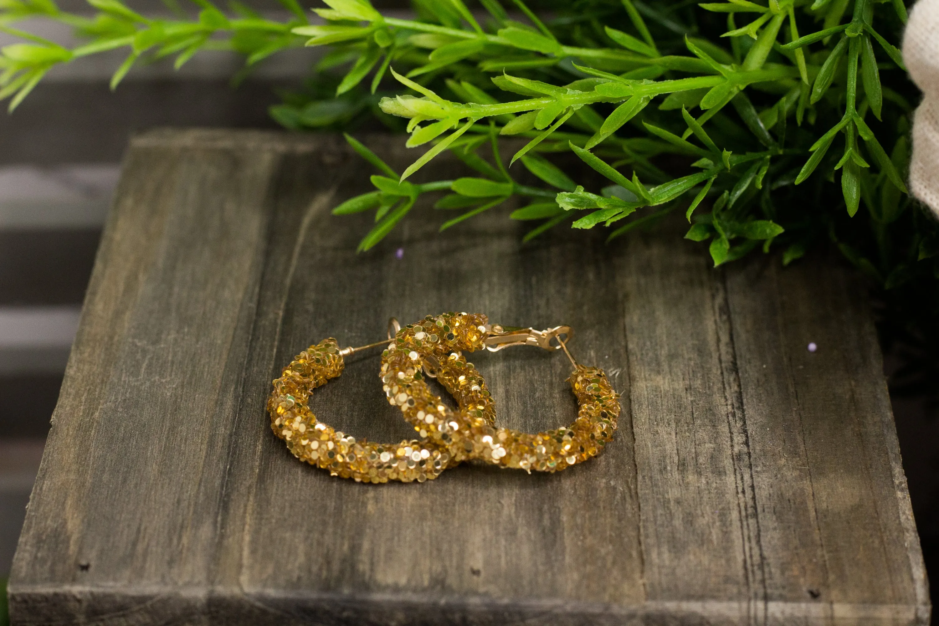 Glitter Hoop Earrings - Gold