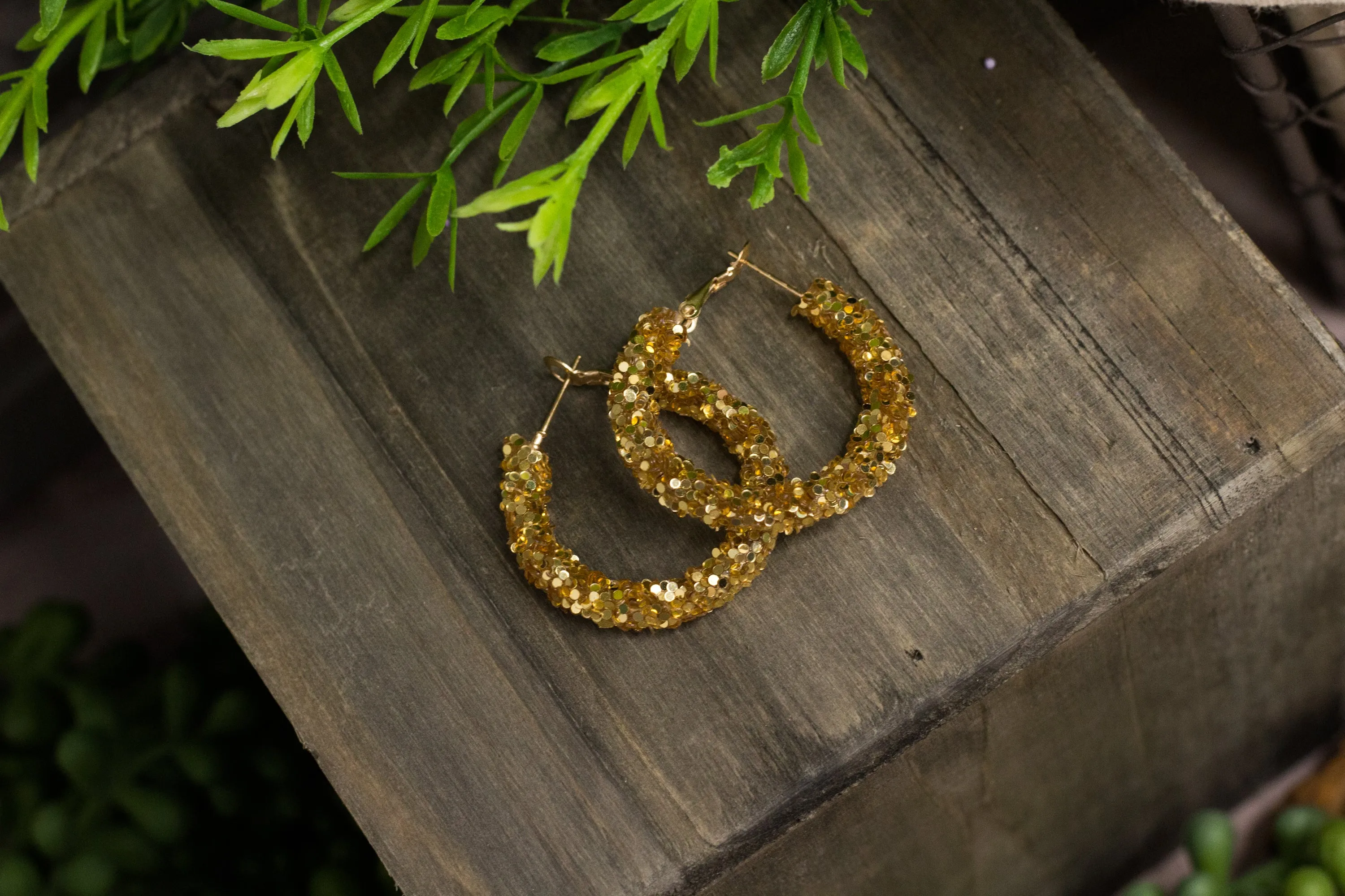 Glitter Hoop Earrings - Gold