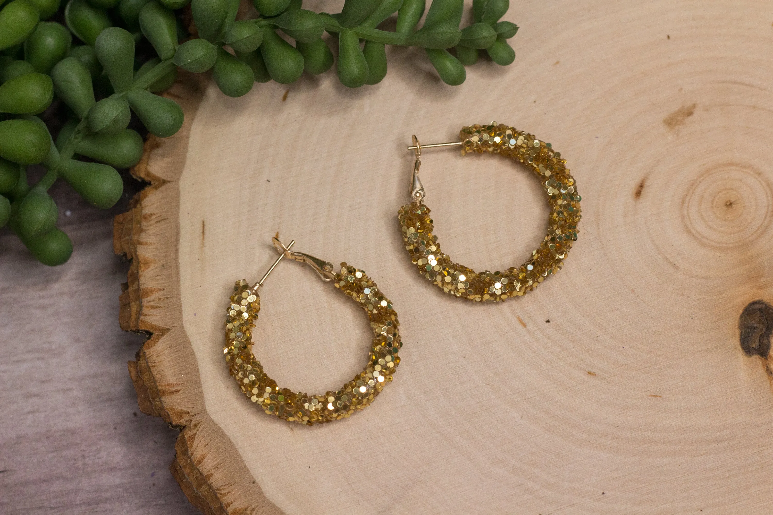 Glitter Hoop Earrings - Gold