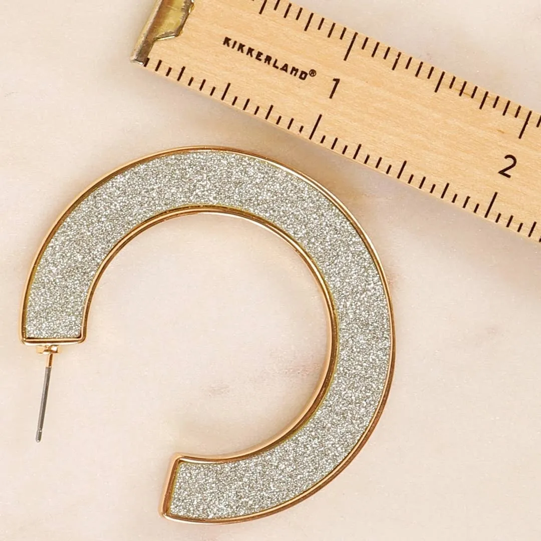 Glitter Open Hoop Earrings - Rose Gold, Silver, or Black