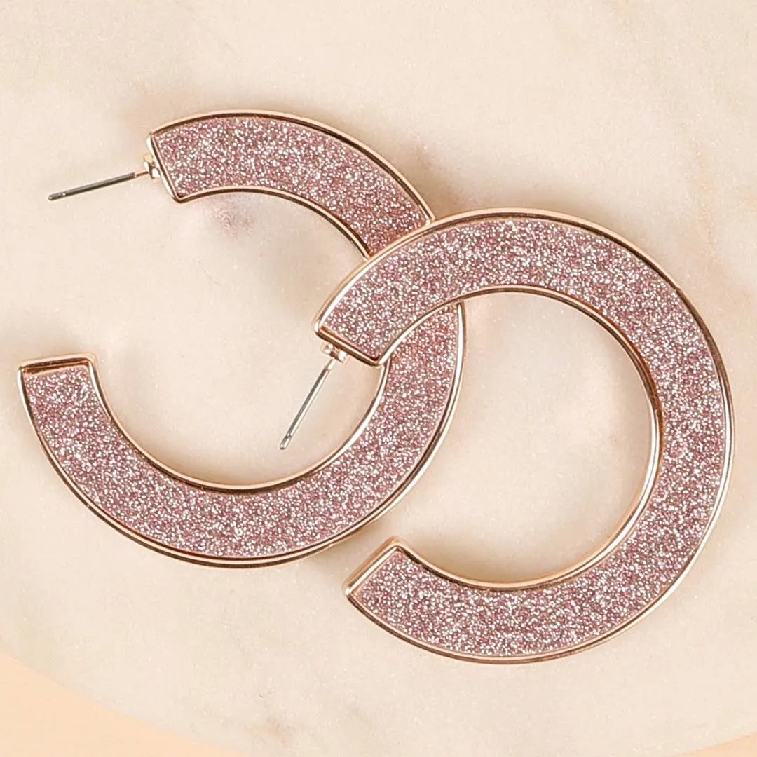 Glitter Open Hoop Earrings - Rose Gold, Silver, or Black
