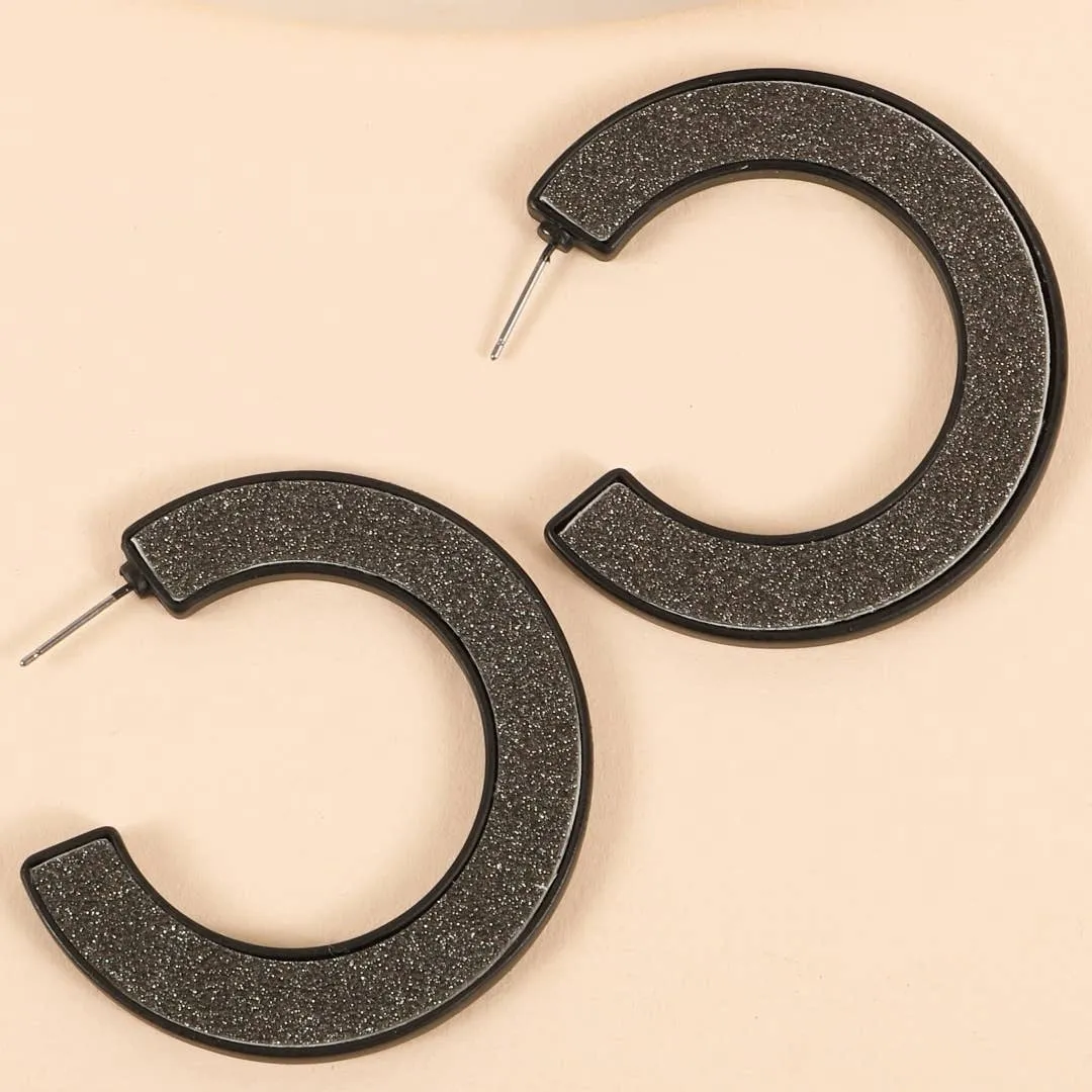 Glitter Open Hoop Earrings - Rose Gold, Silver, or Black