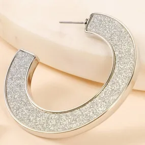 Glitter Open Hoop Earrings - Rose Gold, Silver, or Black