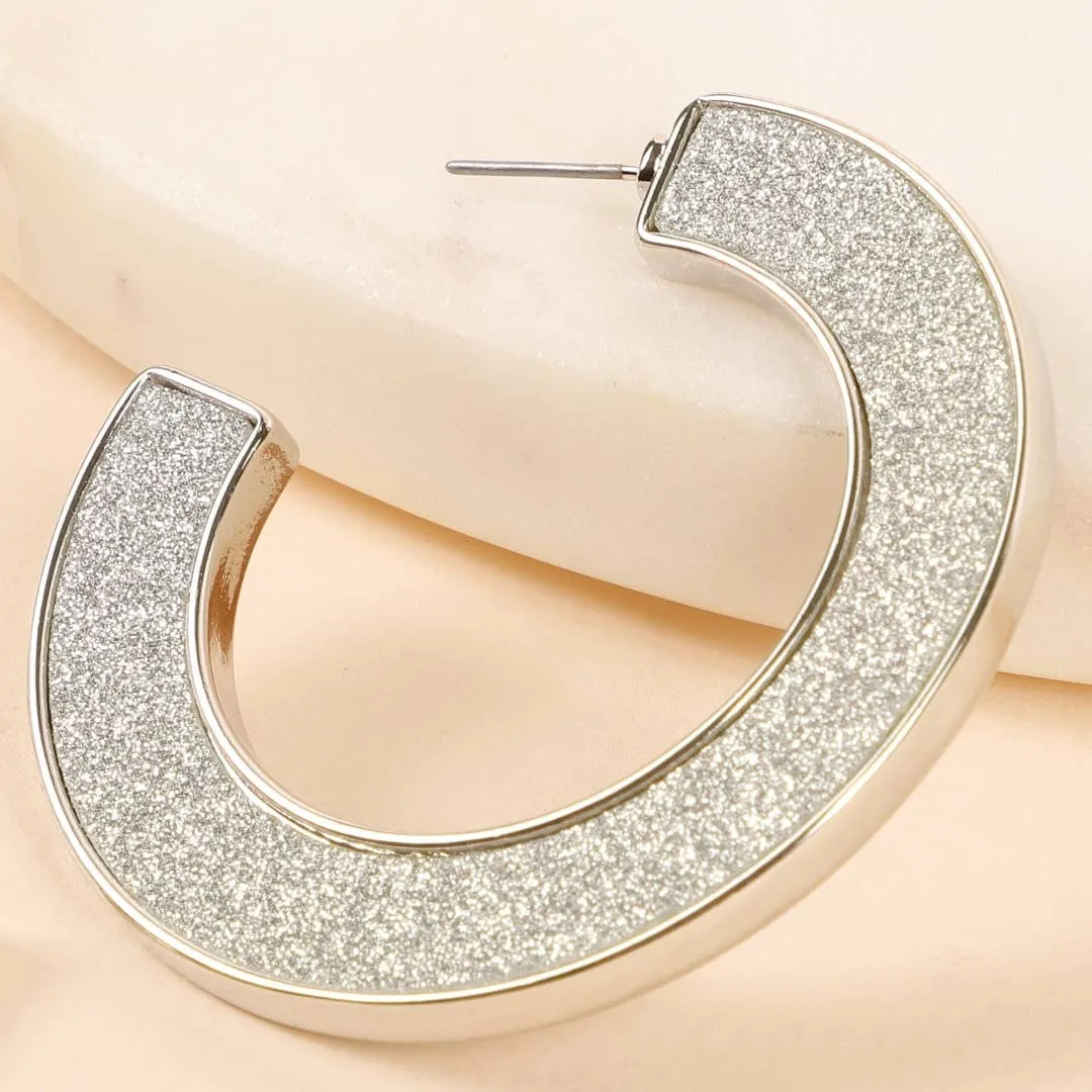 Glitter Open Hoop Earrings - Rose Gold, Silver, or Black