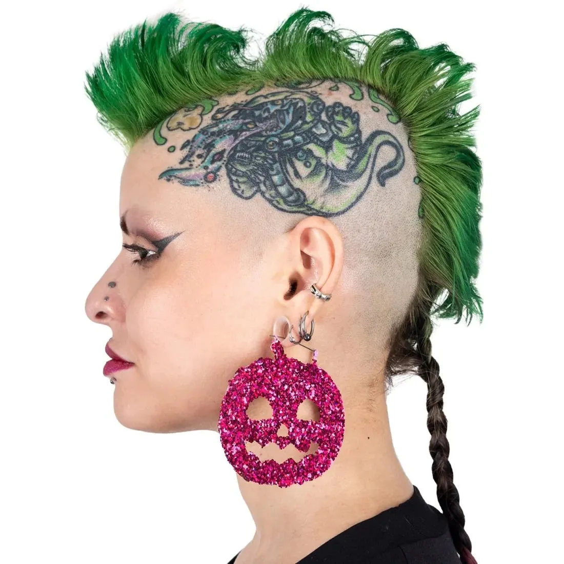 Glitter Pink Pumpkin Earrings