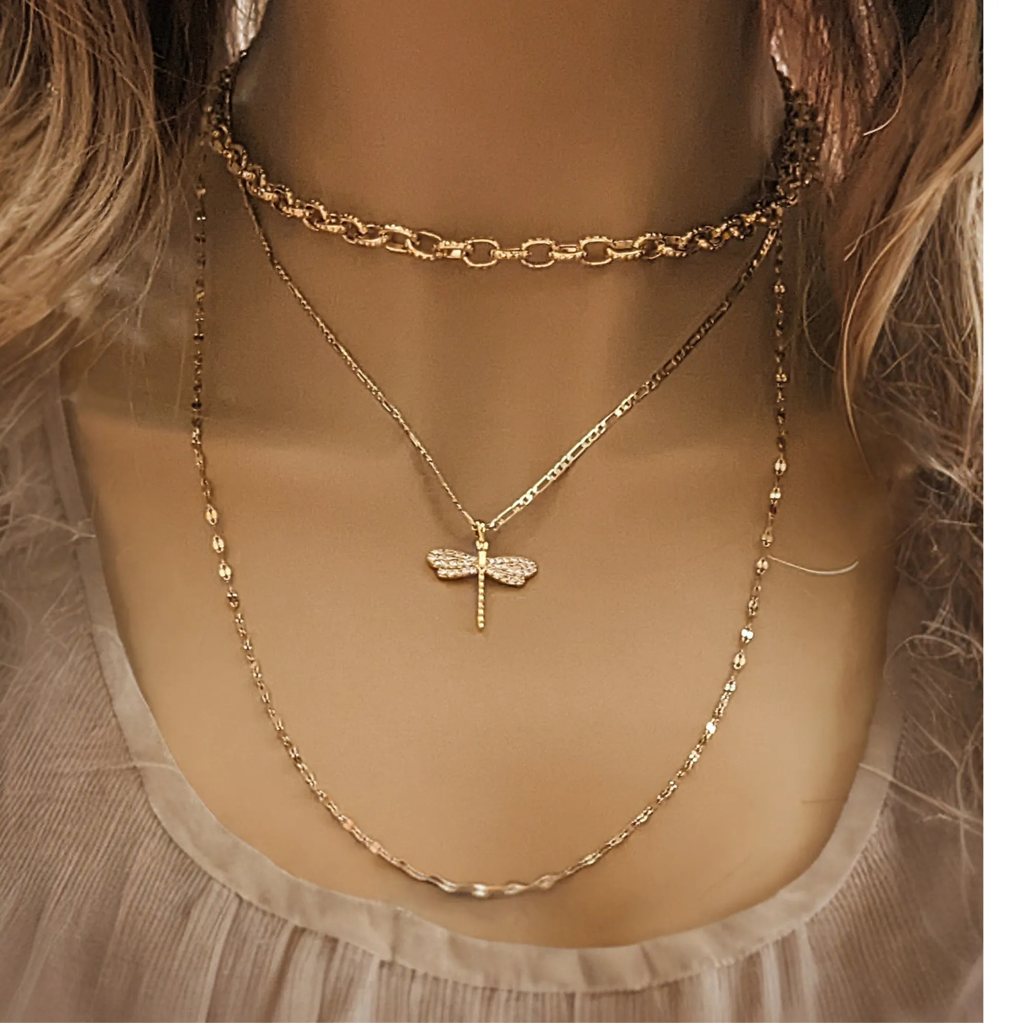 Gold Dragonfly Layered Necklace Set
