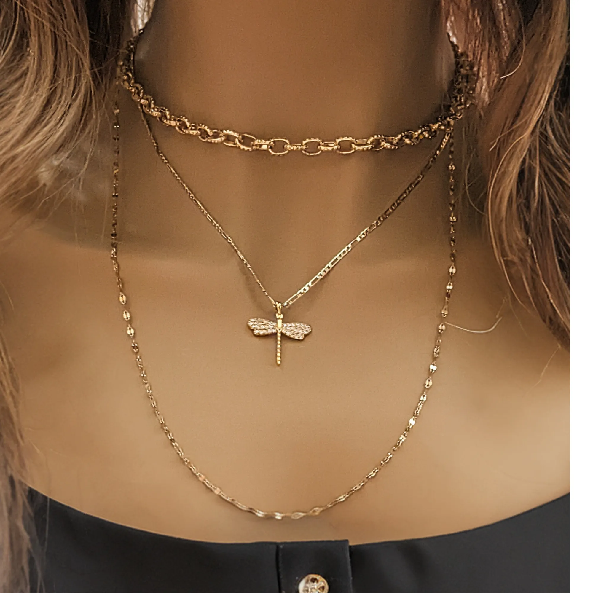 Gold Dragonfly Layered Necklace Set
