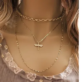 Gold Dragonfly Layered Necklace Set