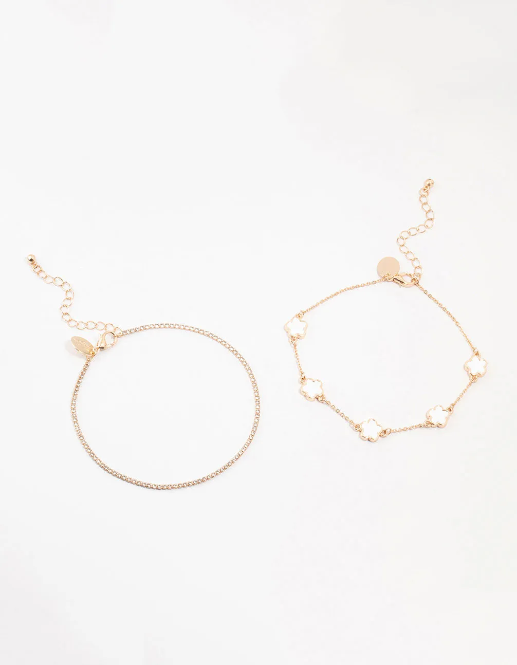 Gold Flower & Cup Chain Anklets 2-Pack