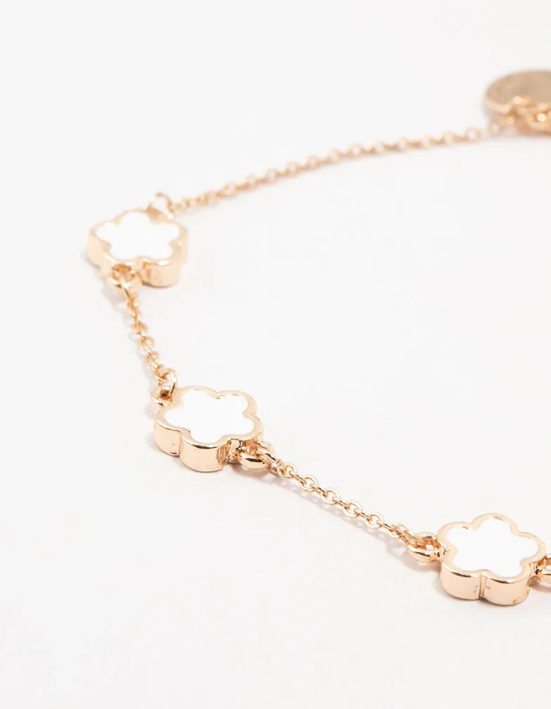 Gold Flower & Cup Chain Anklets 2-Pack