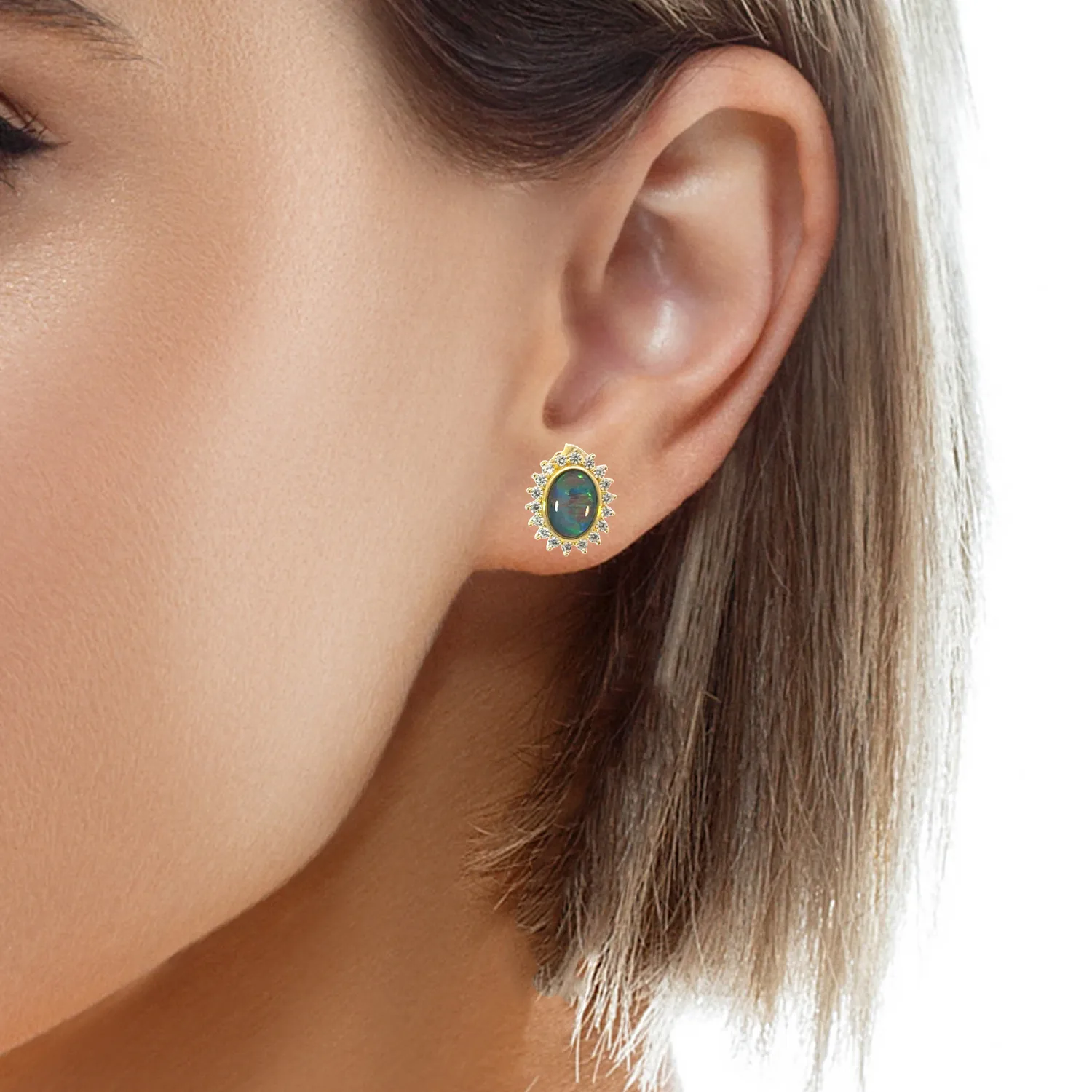 Gold plated Opal triplet 7x5mm cluster stud earrings