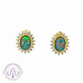 Gold plated Opal triplet 7x5mm cluster stud earrings