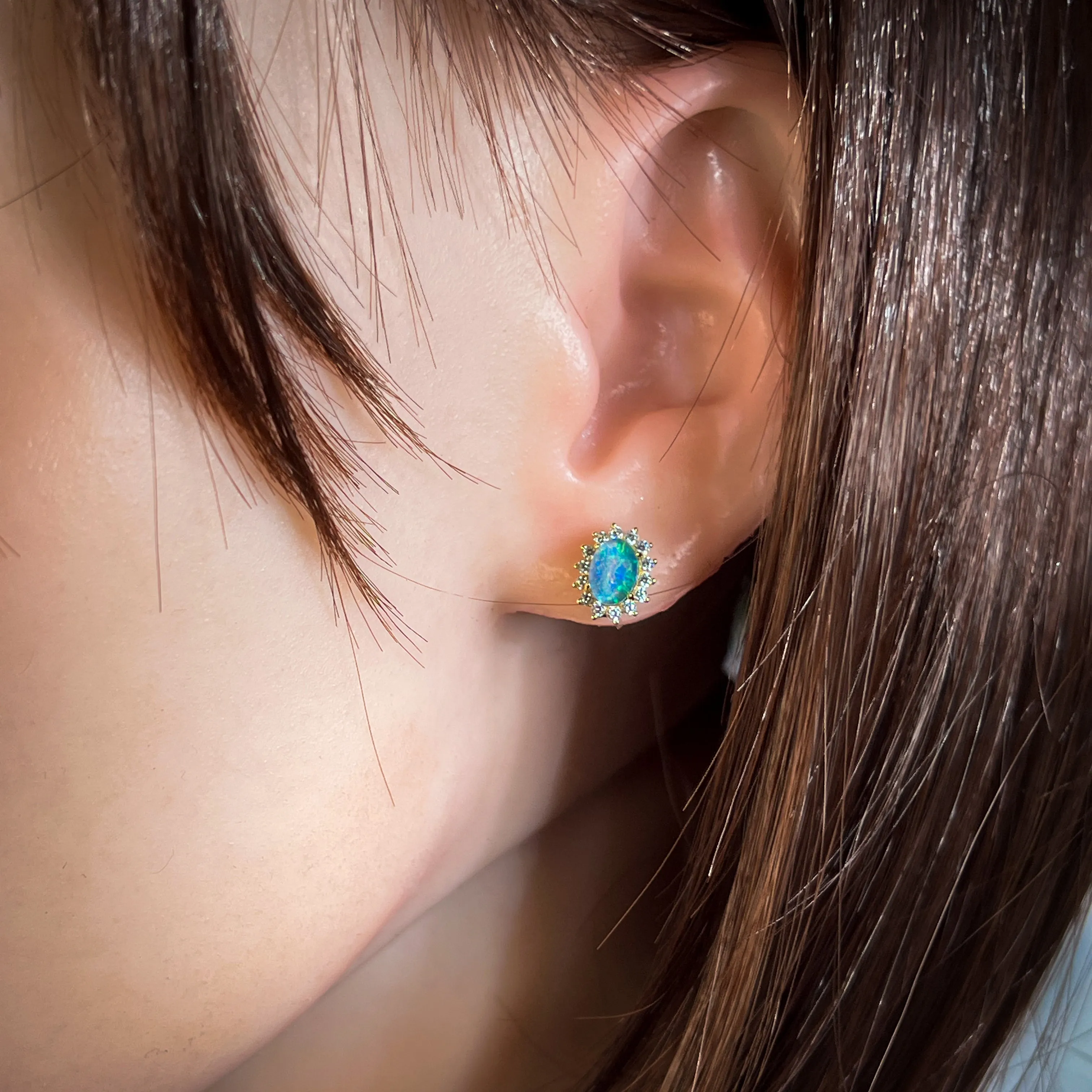 Gold Plated Silver 7x5mm Opal triplet cluster studs oval shape