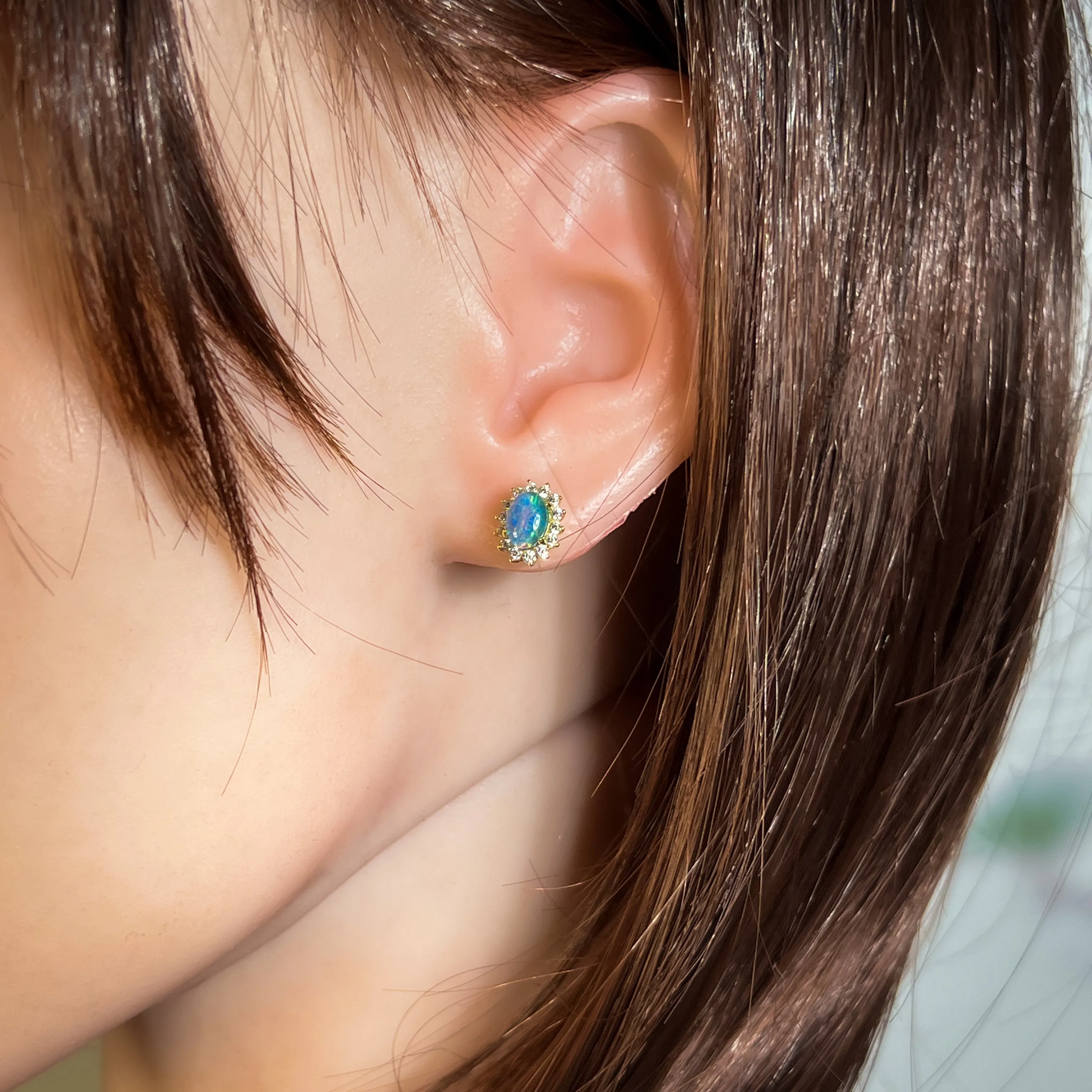 Gold Plated Silver 7x5mm Opal triplet cluster studs oval shape
