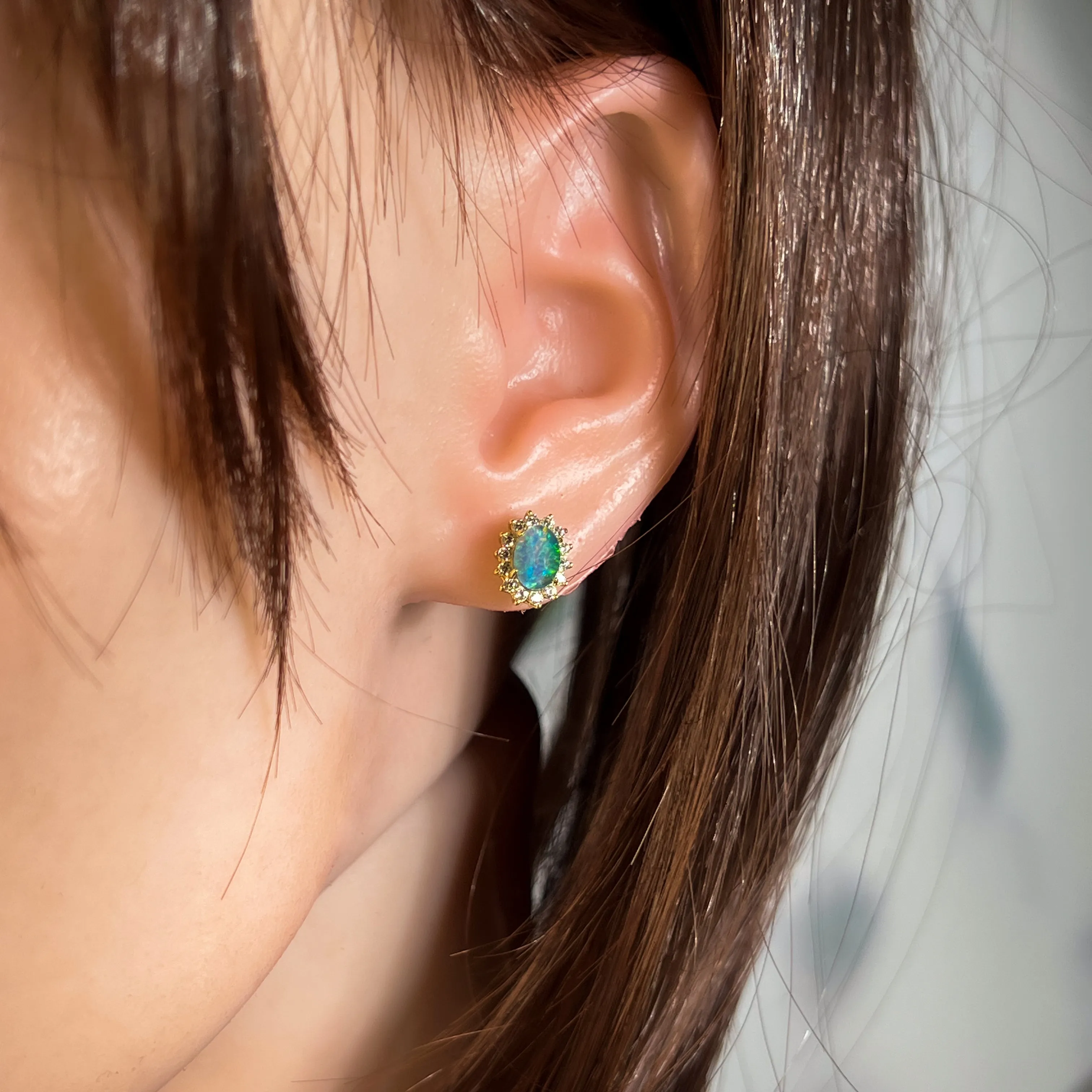 Gold Plated Silver 7x5mm Opal triplet cluster studs oval shape
