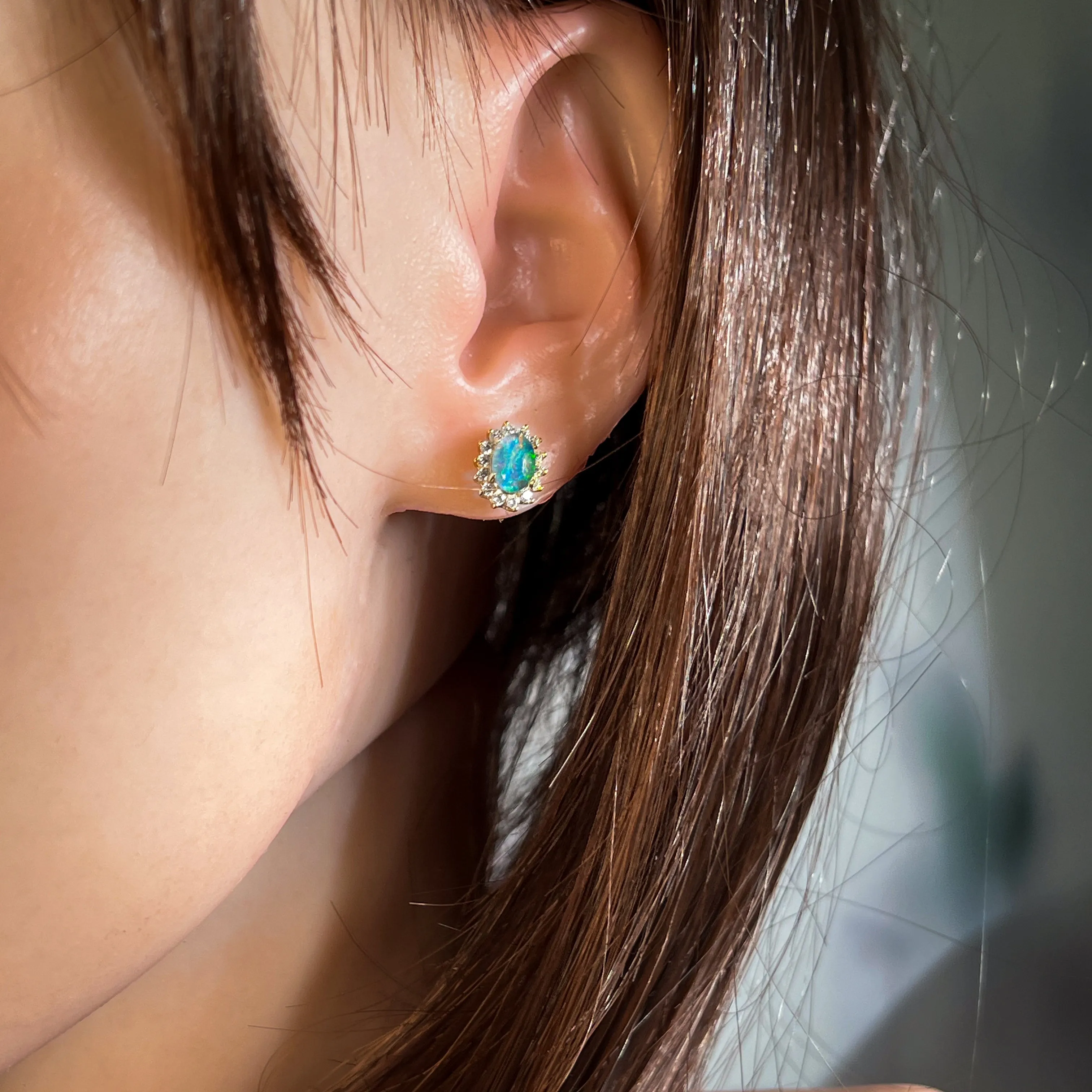 Gold Plated Silver 7x5mm Opal triplet cluster studs oval shape