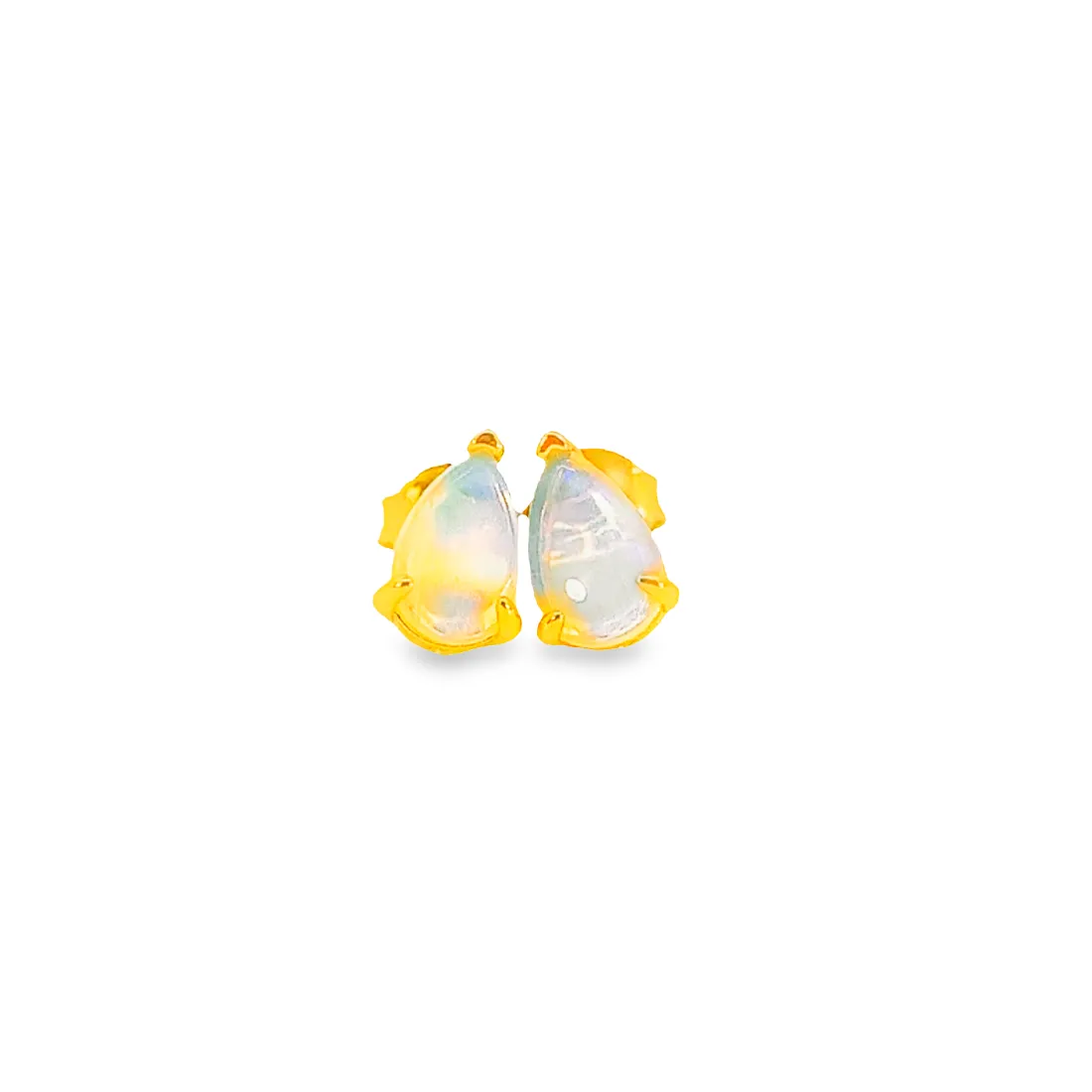 Gold plated silver 8x5mm pearshape White Opal studs