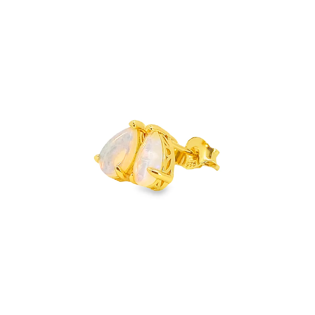 Gold plated silver 8x5mm pearshape White Opal studs