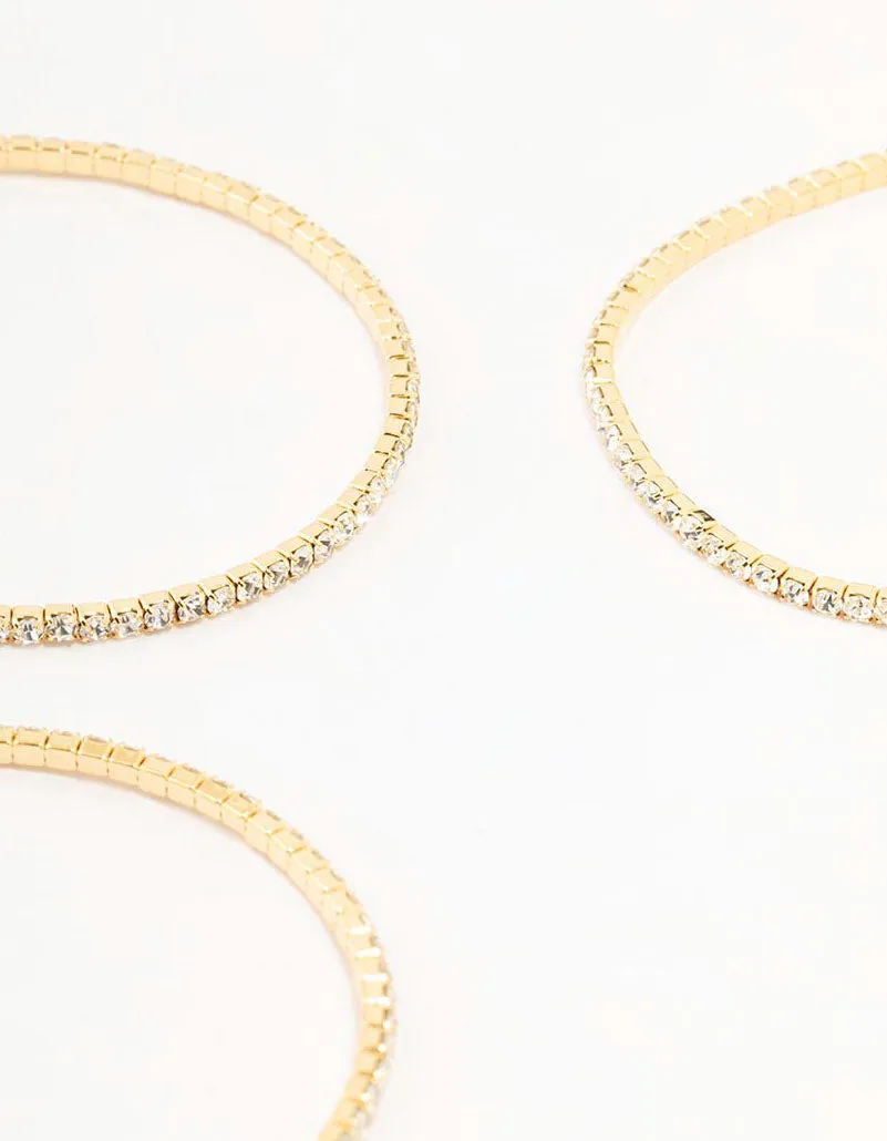Gold Plated Stretch Cup Chain Tennis Stretch Bracelets 3-Pack