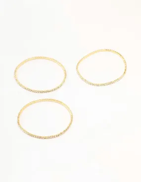 Gold Plated Stretch Cup Chain Tennis Stretch Bracelets 3-Pack