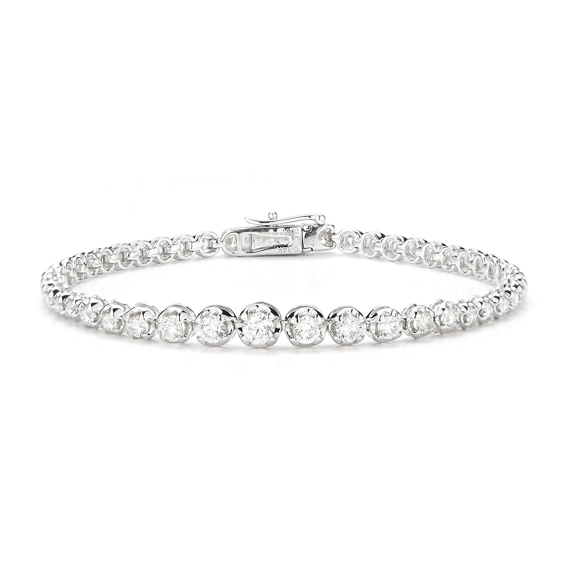 Graduated Solitaire Bracelet Made In 14K White Gold
