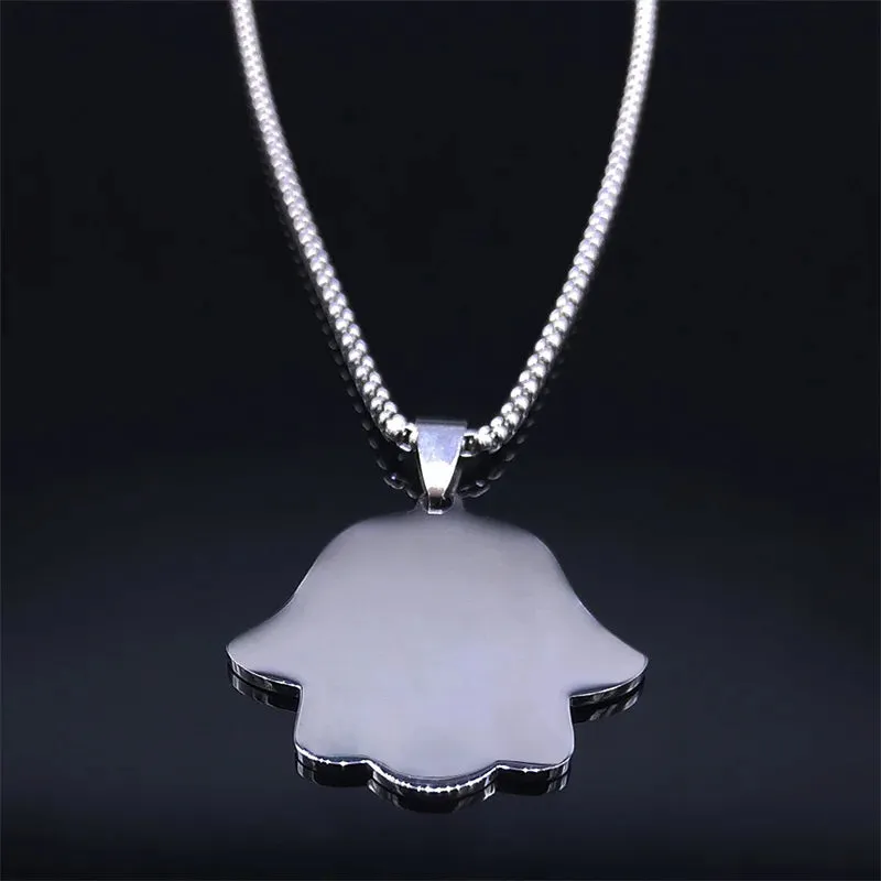 Hamsa Hand Stainless Steel Heart 7 Candles Chain Necklaces Blue Silver Color Necklaces